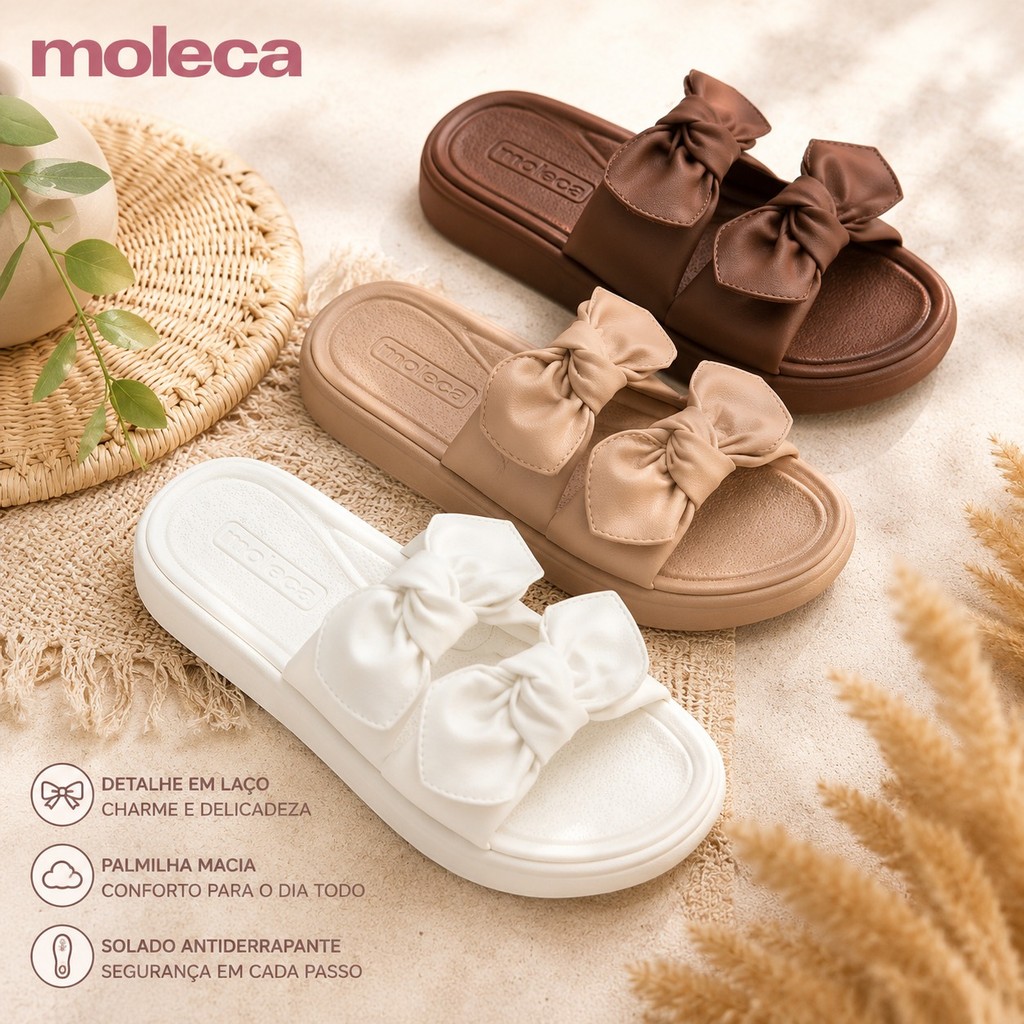Chinelo Feminino Moleca Laço Chique | Sandália Rasteira Moda Verão Blogueira Confortável