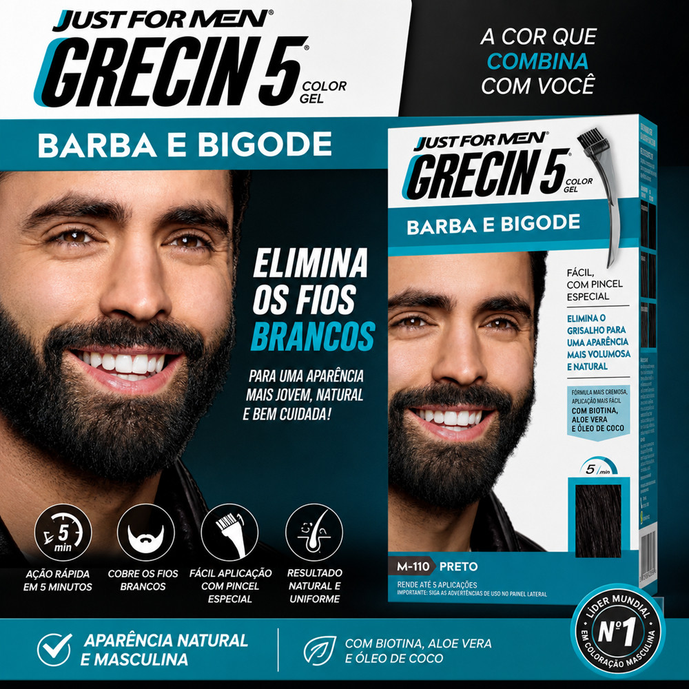 Tintura Para Barba Grecin 5 Gel Cor Preto Cobertura Natural