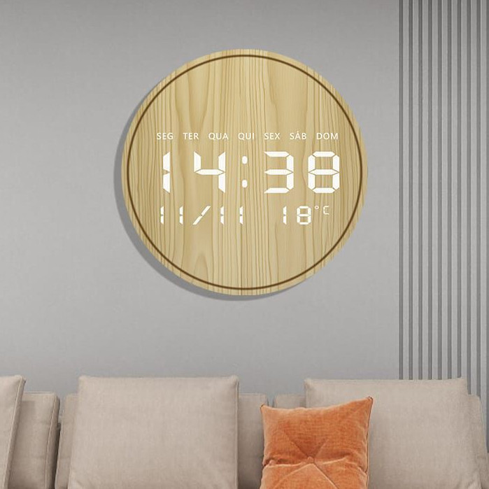 Relógio Digital De Parede Grande 3D Led Com Alarme Temperatura Umidade E Data