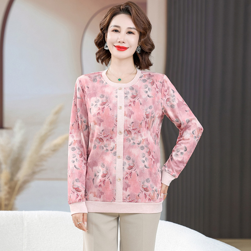 Mãe usar primavera usar camiseta estilo ocidental 40 anos 50 mulheres de meia-idade camisa pequena de meia-idade mais ve