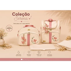 Kit Bolsa Maternidade e Mochila de Bebe Luxo Impermeável Premium Coleção Serena - 3 peças