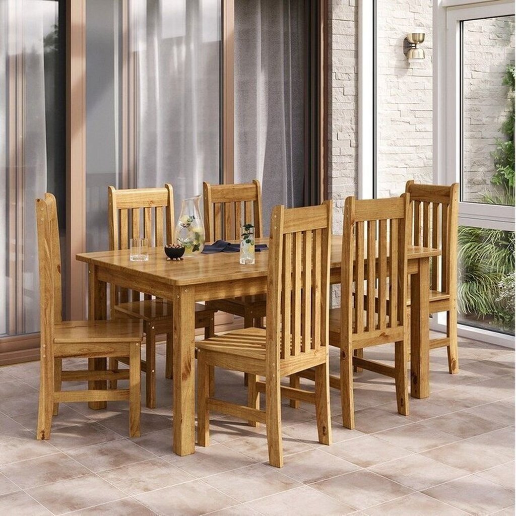 Conjunto Sala de Jantar Mesa 160cm Retangular e 6 Cadeiras 100% Madeira Maciça Essen Espresso Móveis Marrom/Nogueira 6