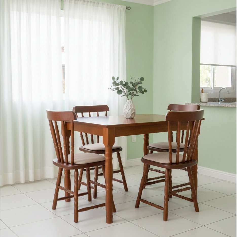 Conjunto Sala de Jantar 4 Lugares Madeira Maciça Dalas Imbuia Ecomóveis Marrom
