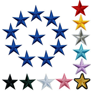 10 Patches Bordados em Forma de Estrela para Costurar ou Colar com Ferro, Apliques em Ouro, Prata, Vermelho, Preto, Azul