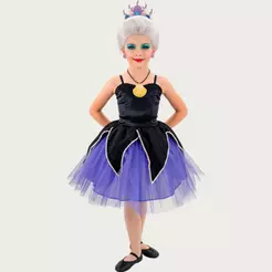 Fantasia Infantil Menina de Luxo Cosplay Úrsula Vilã Disney Pequena Sereia Festa Halloween Carnaval