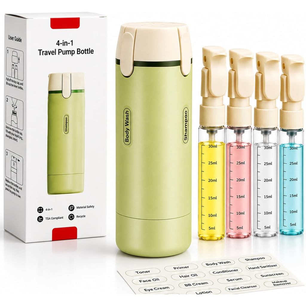 Dispensadores de Viagem 4 em 1 para Shampoo, Recarregáveis, à Prova de Vazamentos, Compatíveis com TSA, Recipientes de T