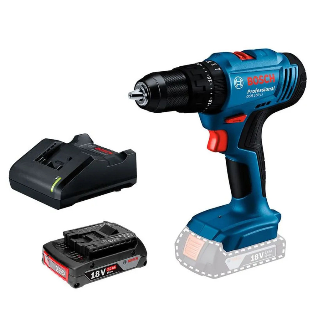 Parafusadeira e Furadeira 18v GSB183 Li + 1 Bate+Carregador Bosch