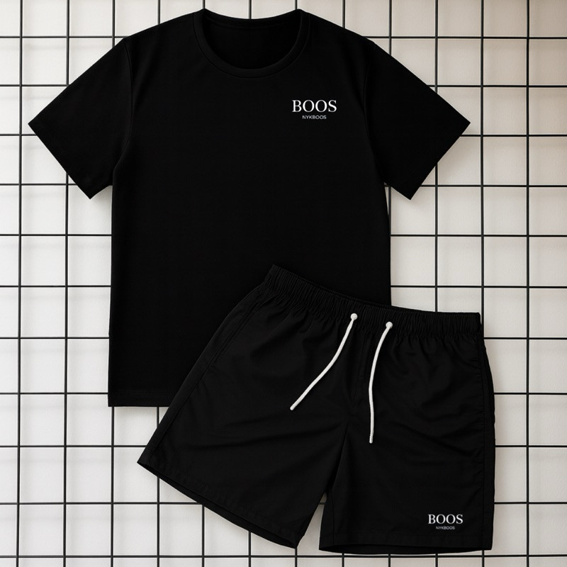 Kit Camisa Algodão e Short Tactel Conjunto Masculino Treino Academia Minimalista Gola redonda Linha Premium