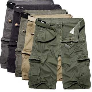 shorts cargo Masculinos De Algodão Lavado , Calças Curtas Casuais Para Homens