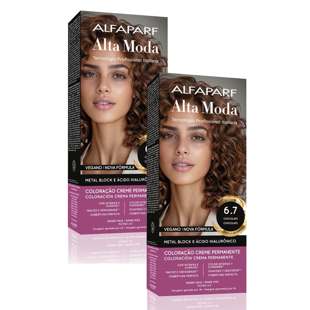 Kit 2 Tintura Creme Altamoda Alfaparf Castanho Luminoso Claro 6.7 Kit