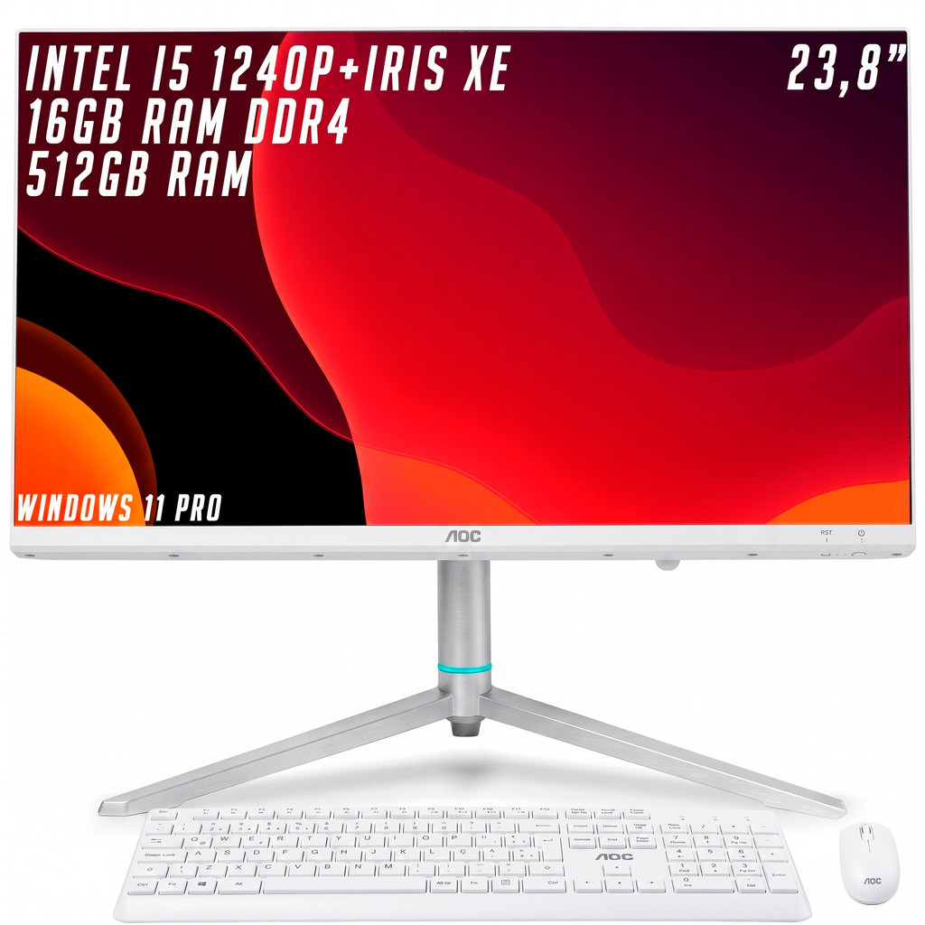 All In One AOC Computador Intel Core I5 12ª Gen+Iris Xe 16GB RAM DDR4 SSD 512GB 
