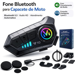 Intercomunicador Fone de Ouvido Bluetooth para Capacete Moto com RGB e Microfone