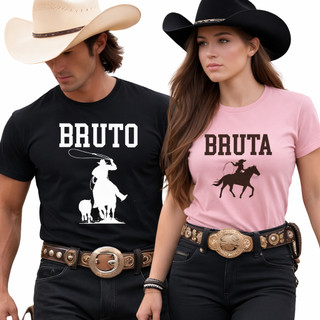 Camiseta Casal Country Bruto e Bruta Cowboy e Cowgirl