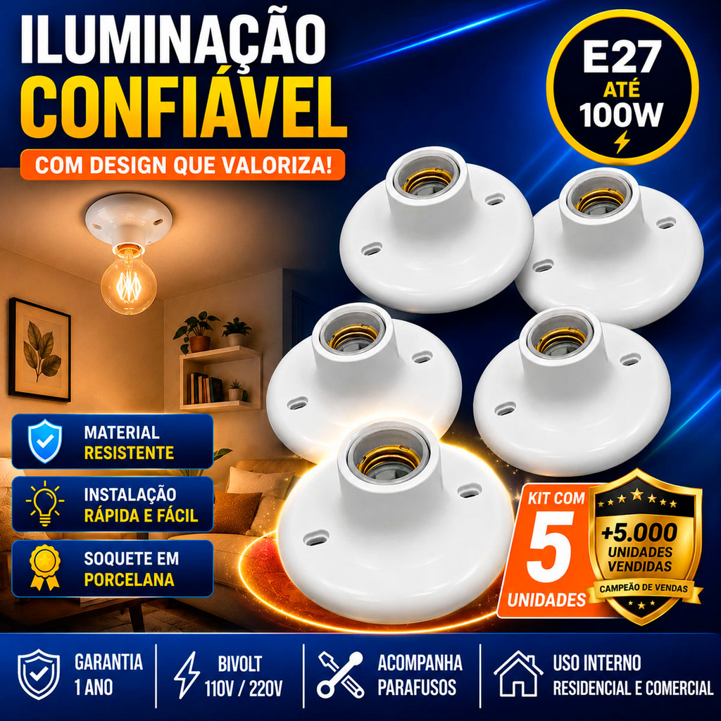 Kit 5 Plafon Suporte Lâmpada Redondo Bocal E27 Branco Preto 110v 220v Paflon Teto Casa Cozinha