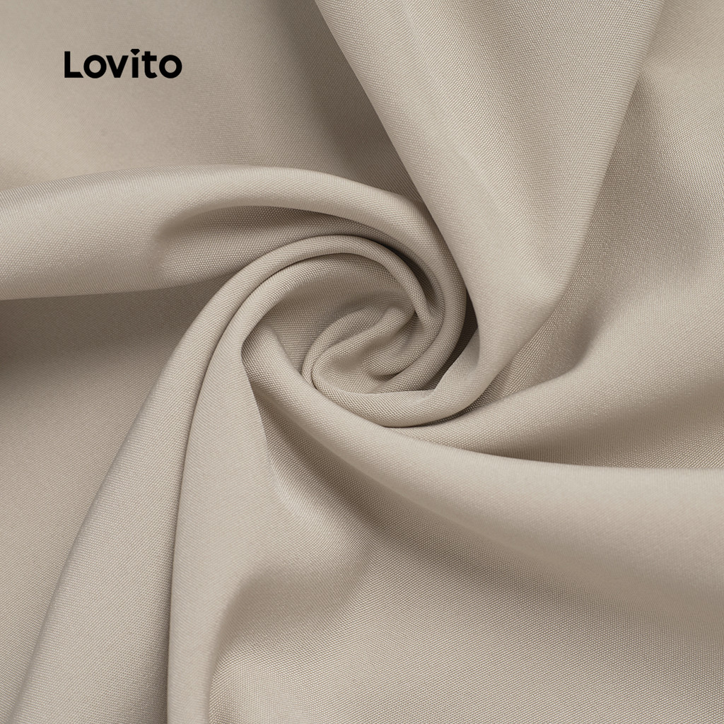 Lovito Vestido Elegante Assimétrico Plissado Cáqui Feminino L198ED424 · foto 2