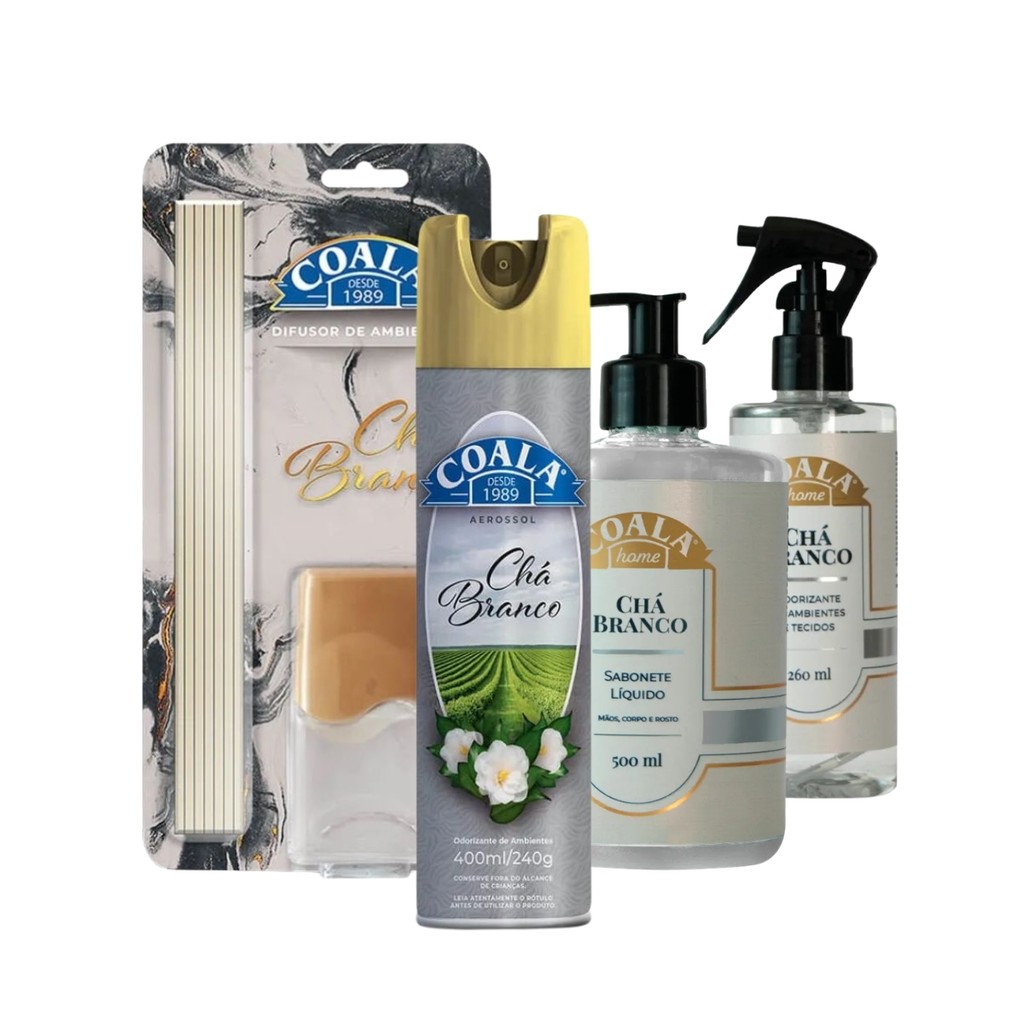 Kit Coala Cha Branco - Difusor + Aerossol + Sabonete Líquido + Odorizante