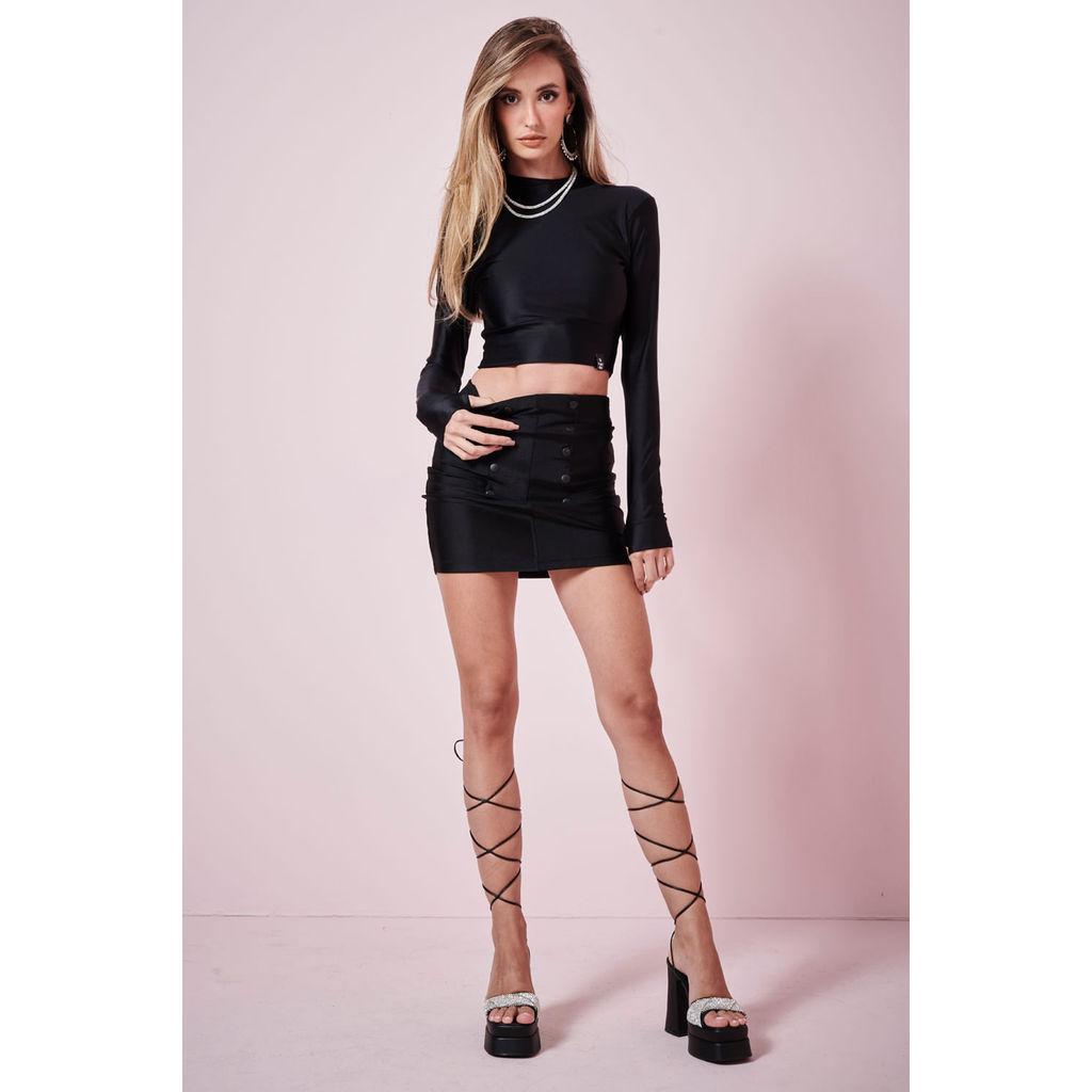 Saia Curta Up Glam Detalhes Planet Girls Preto