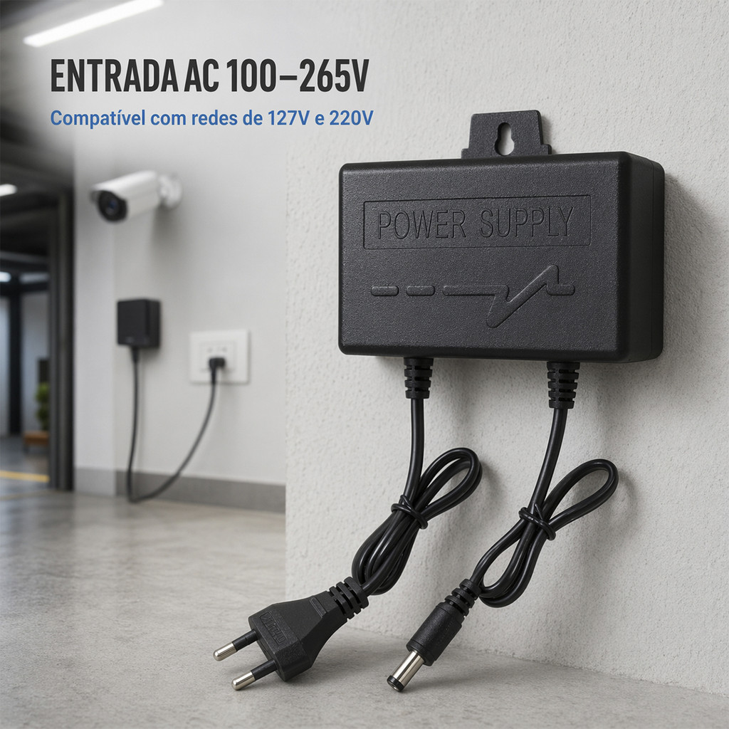 Fonte 12V 2A Para Câmera de Segurança P4 Bivolt Compatível Com Sistemas CFTV DVR E Câmeras IP