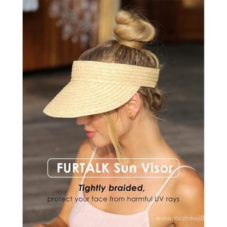 Chapéu de Sol Feminino FURTALK, Viseira de Palha para Mulheres, Chapéus de Praia Dobráveis com Abertura para Rabo de Cav
