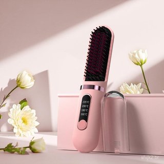Escova Alisadora de Cabelo Sem Fio, Escova Alisadora Portátil para Mulheres, Mini Escova Quente de Íons Negativos para V