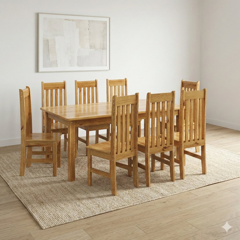 Conjunto com Mesa de Jantar 180cm Retangular e 8 Cadeiras 100% Madeira Maciça Essen Espresso Móveis Marrom/Nogueira 8