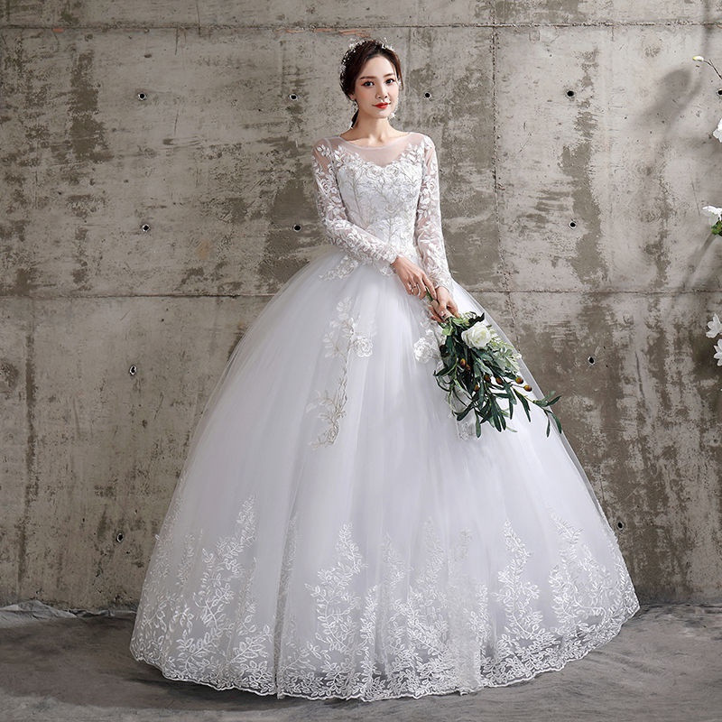 Vestidos de Noiva com Apliques de Primavera, Manga Longa, Vestido de Noiva Branco com Decote em V, Tamanho Plus para Noi
