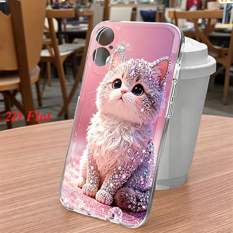 2D Diamante Gato Cão Coruja Floral Caso De Telefone Para Samsung A56 A17 A06 A16 A15 A55 A35 A54 A05 A34 A36 A14 A23 Cap