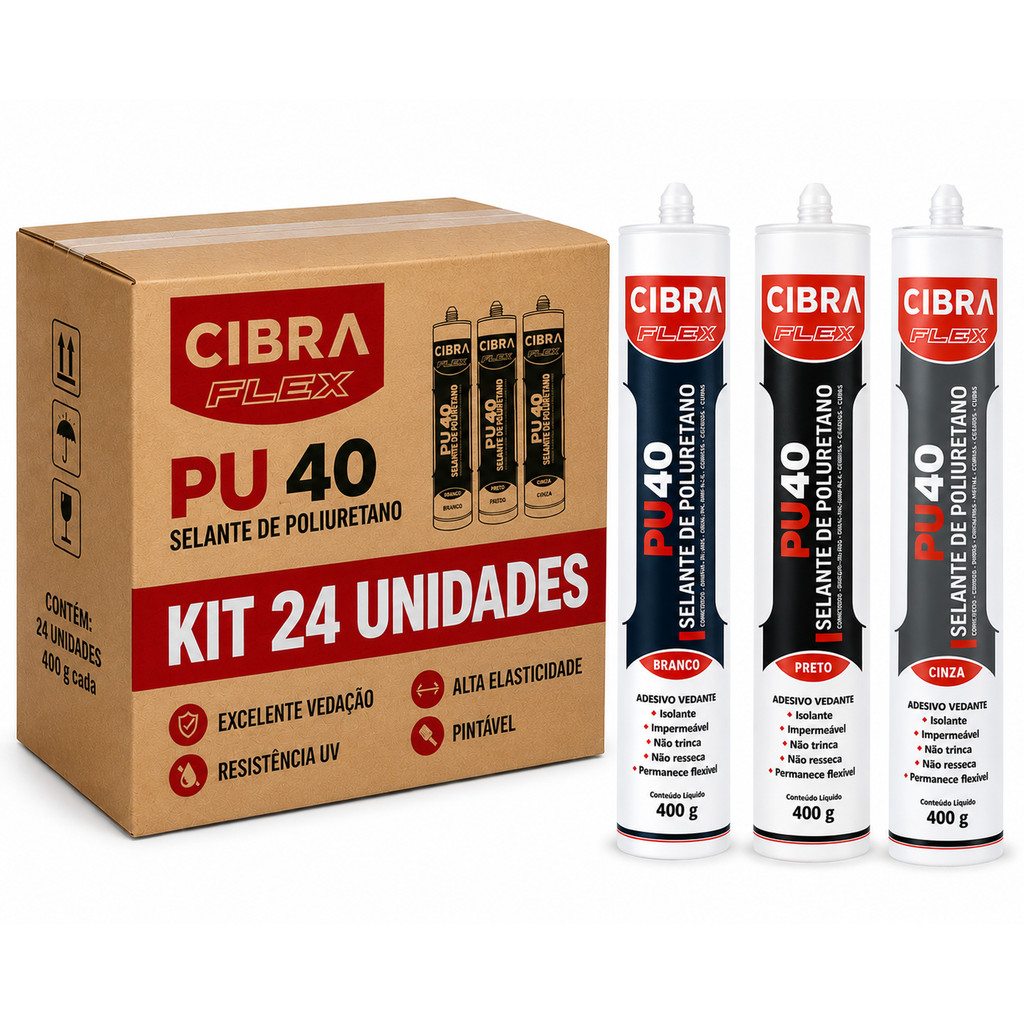 Kit 24 Selantes Poliuretano PU40 Cibra Flex 400g