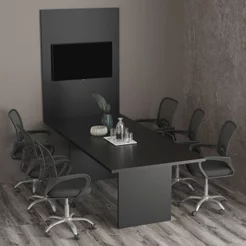 Kit com Mesa para Reunião 6 Lugares e Painel para TV até 37 Polegadas Preto Preto
