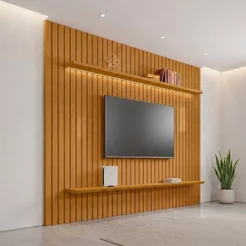 Painel Ripado para TV até 75 Polegadas 100% MDF 230CMX220CM 2 Prateleiras Roma Marrom Cinamomo
