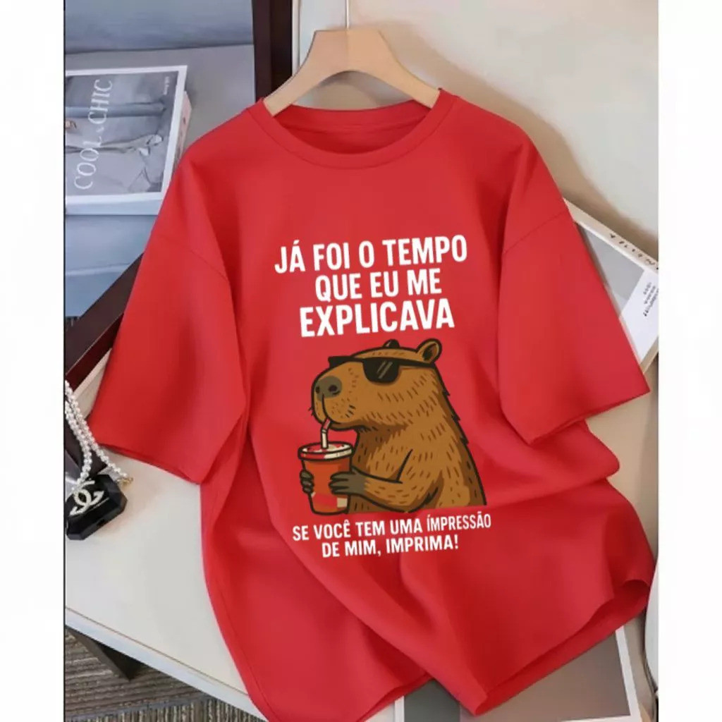 Camiseta Camisa 100% Algodão Blusa Delicada Fofa Barata Casual Meme Engraçada Estilosa Capivara — imagem 2 de 2
