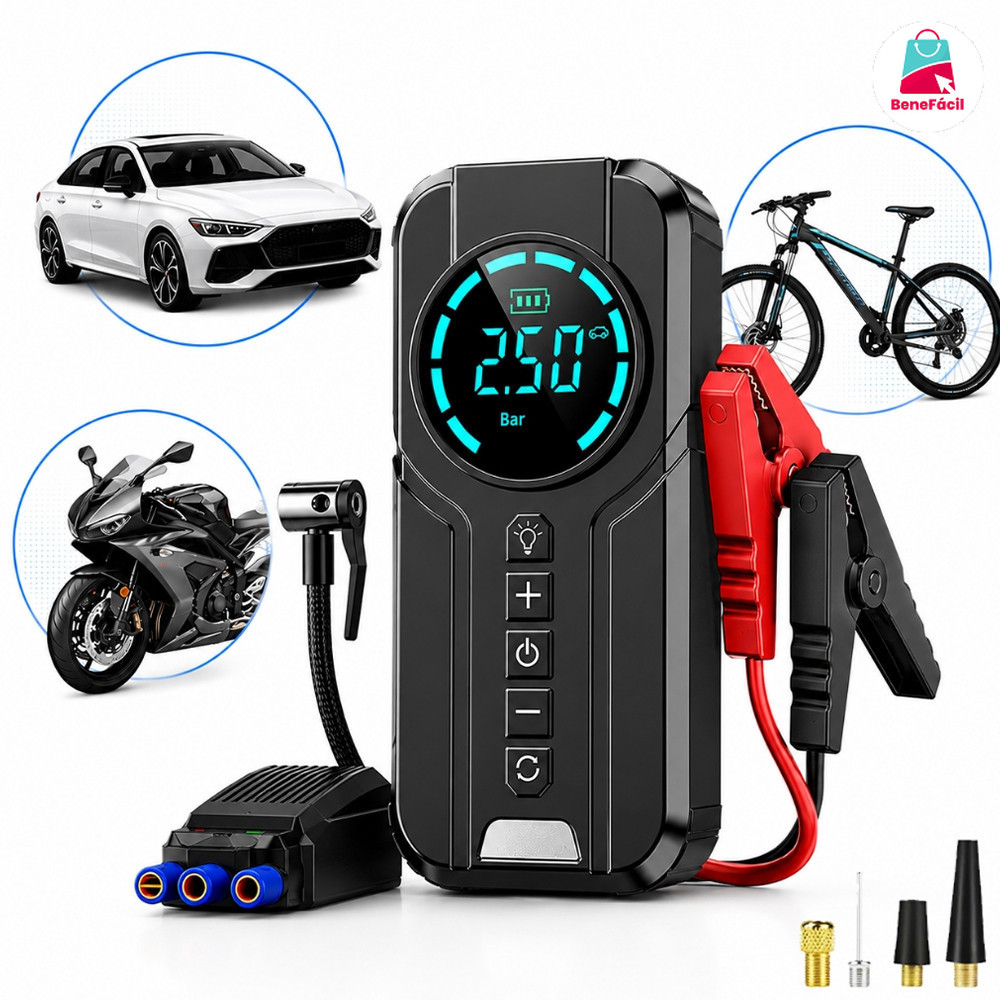 Inflador Portátil Digital com Carregamento USB – Compressor de Ar com Desligamento Automático e Luz LED