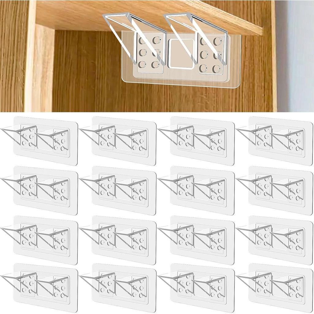16Pcs Punch Free Shelf Support Peg, Large Size Adhesive Bracket, Shelf Bracket No Drill Strong Load-Bearing Shelf