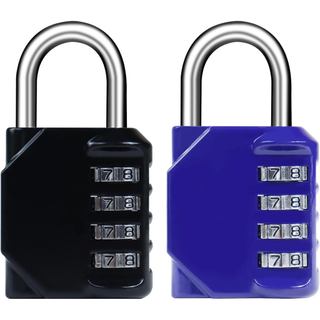 Conjunto de 2 Cadeados de Combinação de 4 Dígitos, Cadeado de Combinação Reajustável para Portão, Cadeado de Metal à Pro