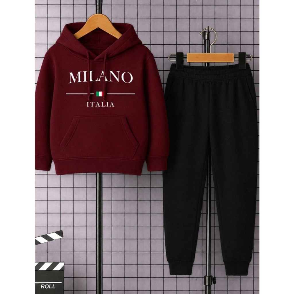 Conjunto Moletom Infantil Milano Blusa de Frio Canguru Calça Blusao Premium Com Capuz e Cordão