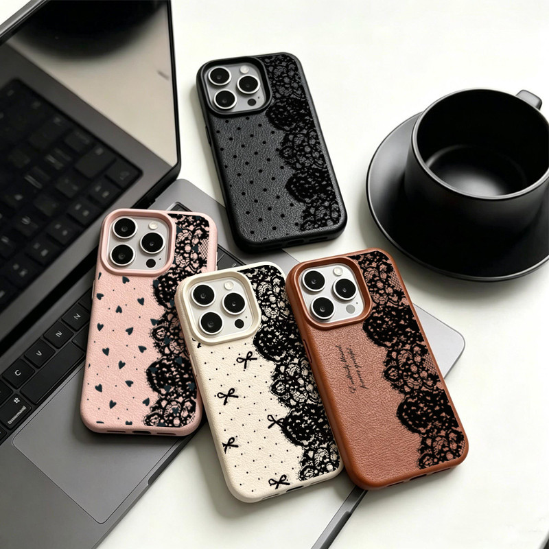 Amor Coração Preto Renda Arco Pontos Padrão Capa Para Samsung Galaxy A55 A54 A53 A52S A52 A50 A30S A51 A36 A35 A34 A32 C