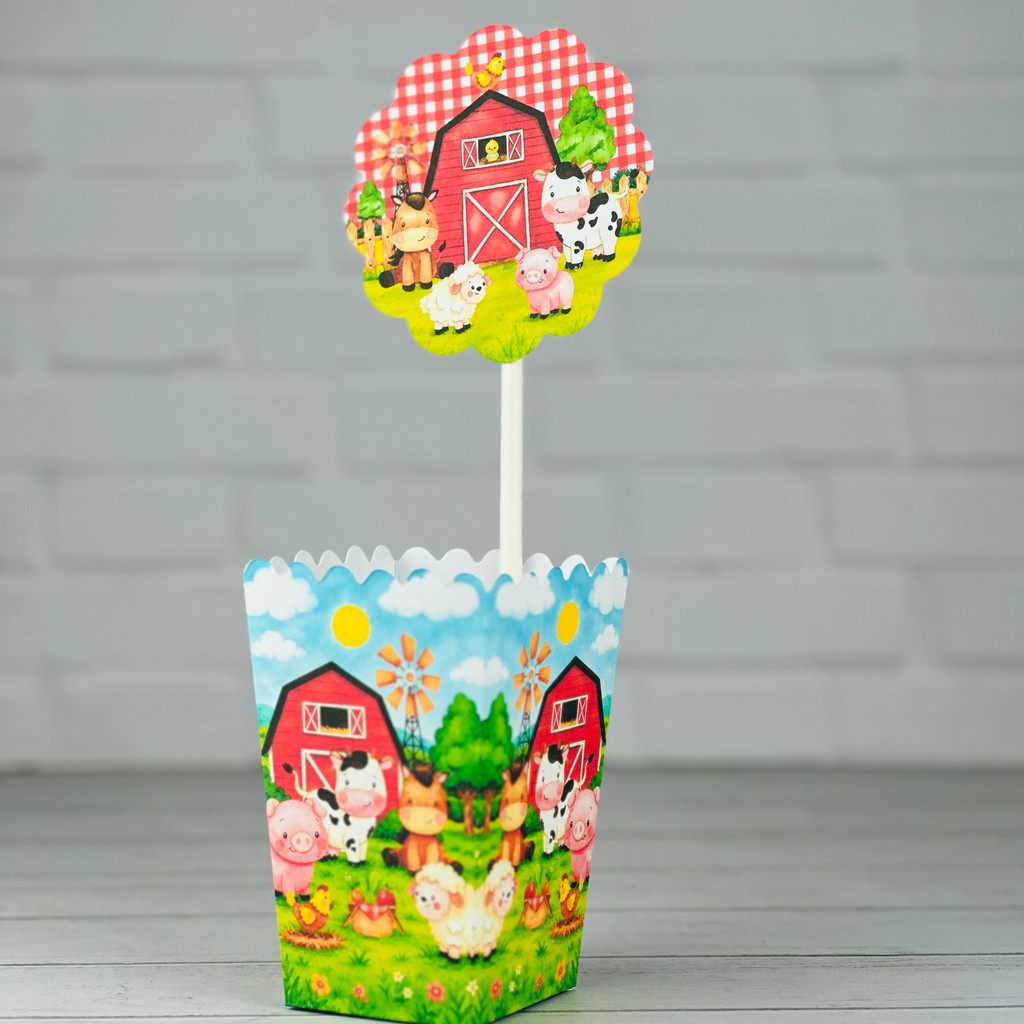 Centro de Mesa FAZENDINHA VERMELHA | Decoração Centrob Aniversário Festa Infantil Caixinhas Lembrancinhas