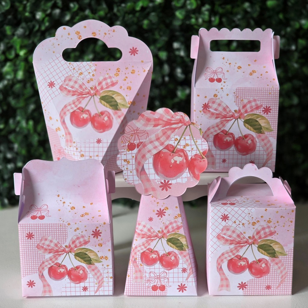 Caixinhas Cerejinha AQUARELADO - PEGUE E MONTE - PRONTA ENTREGA festa lembrancinha aniversario decoração personalizados