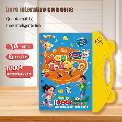 Livro Sonoro Infantil Trilíngue | Português | Inglês | Espanhol, Brinquedo Educativo de Idiomas