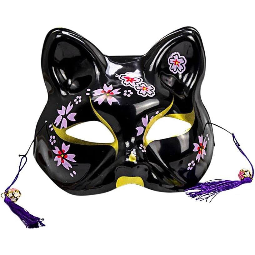 Máscara de Raposa Japonesa de Meio Rosto - Máscara de Cosplay de Animal para Acessórios de Fantasia de Halloween e Adere