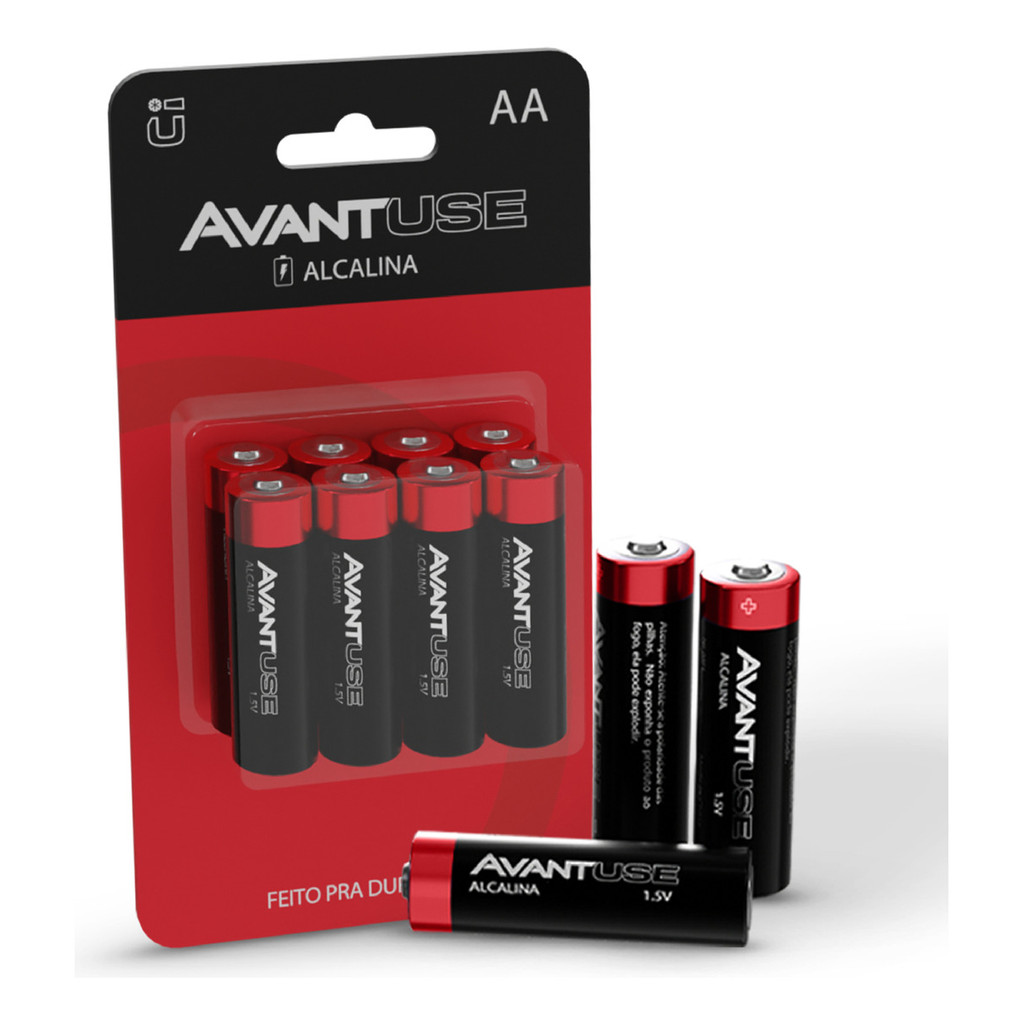 Kit 8 Pilhas Alcalinas AA 1,5V Avant Use Alta Durabilidade Longa Duração