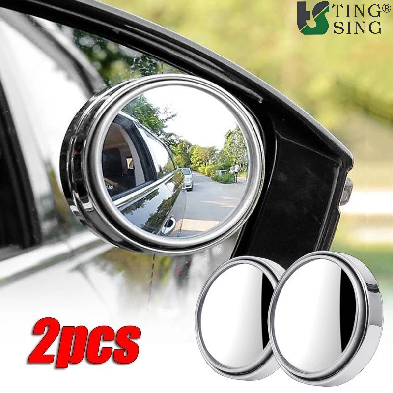 2 Pçs Quadro Redondo Do Carro Convexo Espelho De Ponto Cego Grande Angular 360 Graus Ajustável Claro Retrovisor Auxiliar