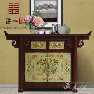 Novo estilo chinês móveis de madeira maciça sala de estar armário de entrada angustiado pintado à mão armário lateral de