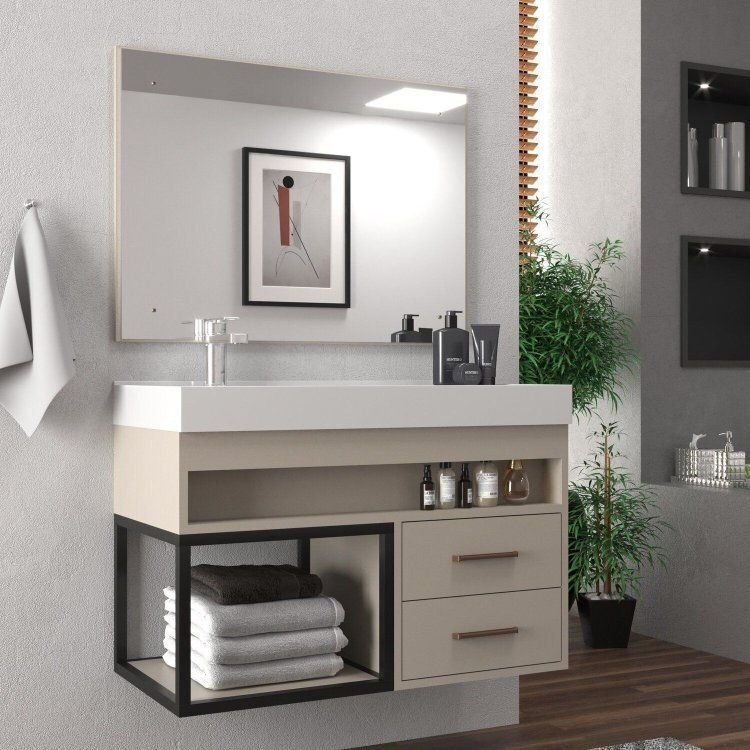 Conjunto Gabinete para Banheiro com Espelheira New 80 Bege/Nude Nude