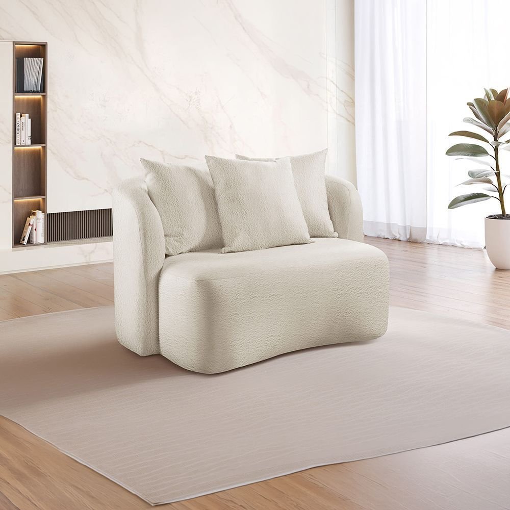 Sofá Curvo Orgânico Orion Elegância e Contemporaneidade Yescasa Bege Nude Bouclé Nude
