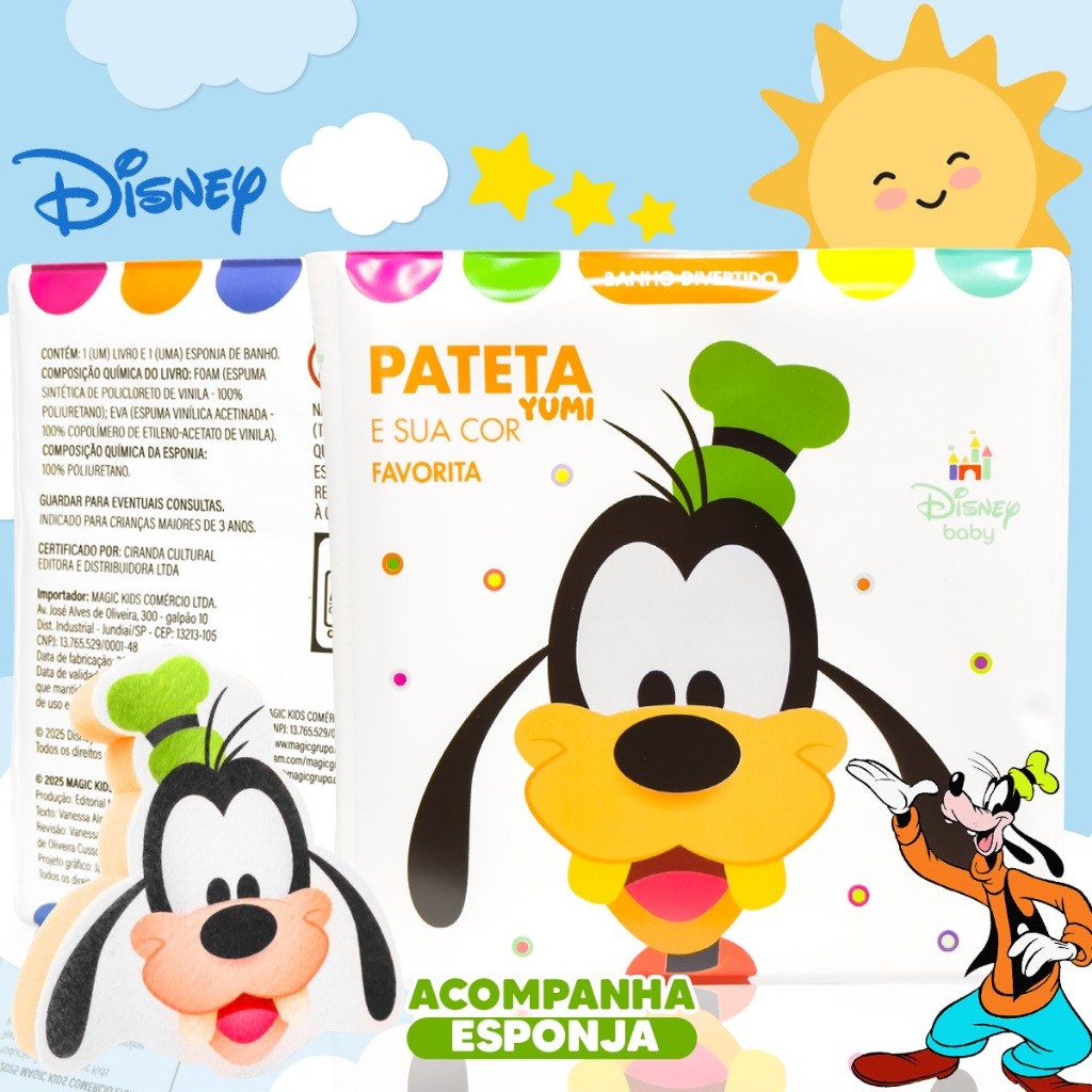 Livro De Banho Disney Baby Pateta | Sensorial Com Esponja Macia | Leitura Infantil Para Bebês