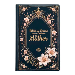Bíblia de Estudo Para o Cotidiano da Mulher | NVA | Full Collor | Capa Dura Preta Com Lírios