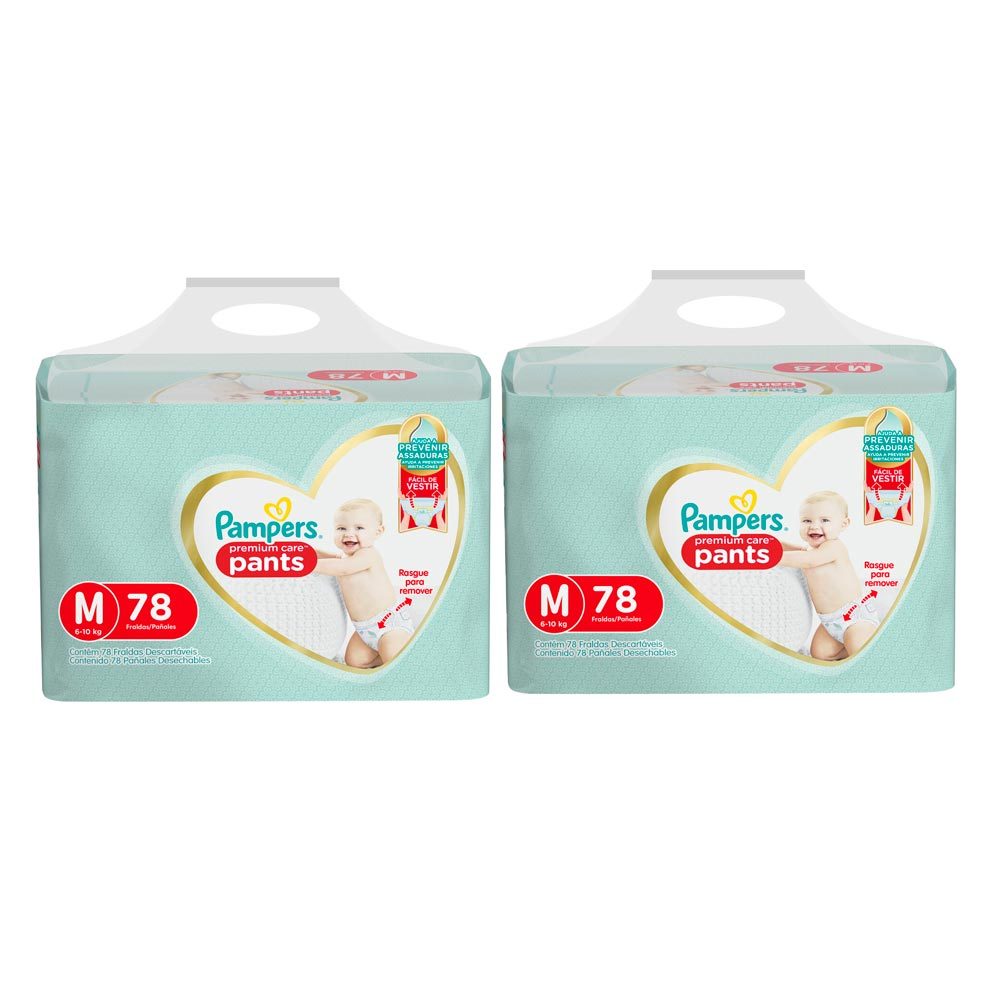 Kit 2 Fralda Infantil Pampers Premium Care Pants Tamanho M com 78 Unidades