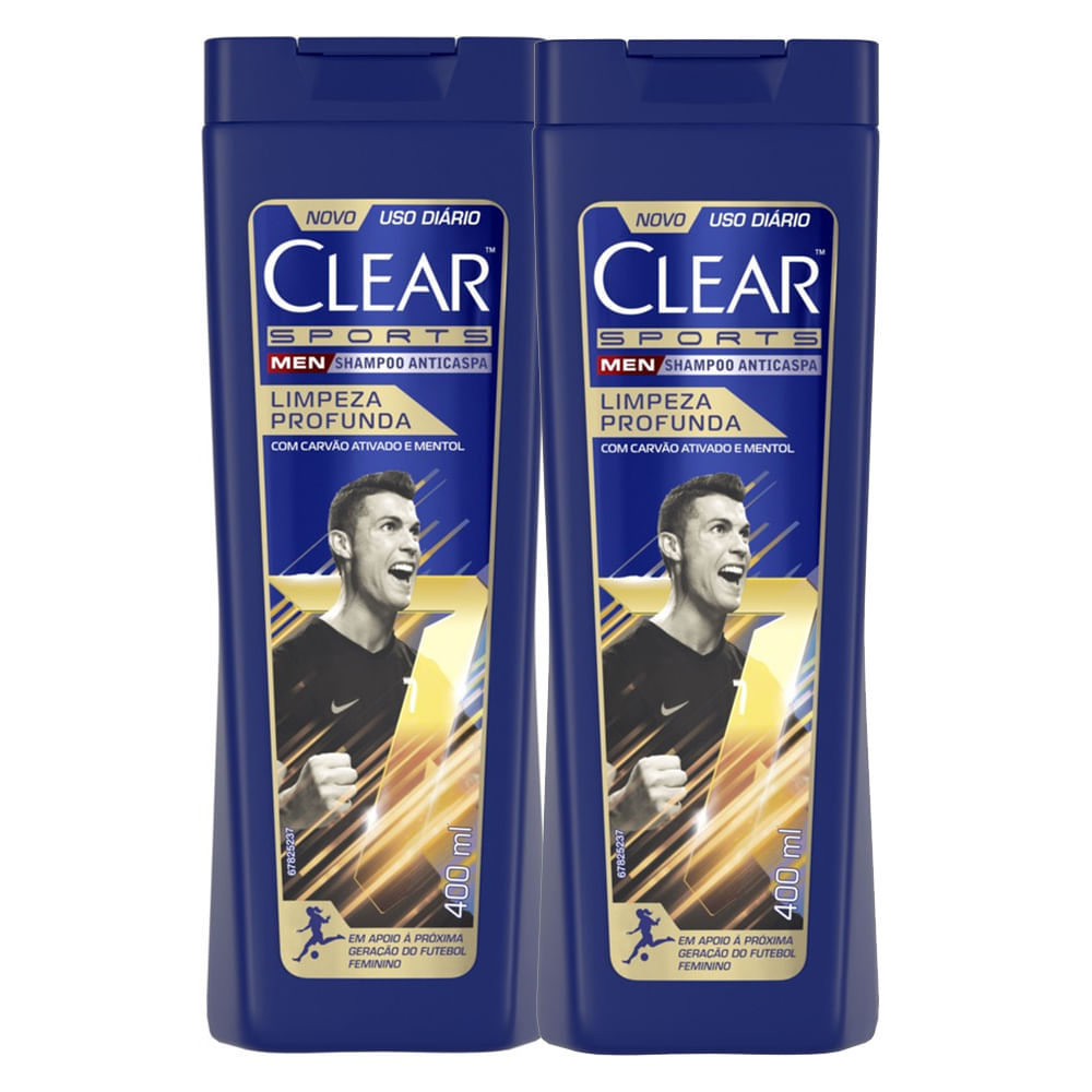 Kit 2 Shampoo Anticaspa Clear Men Sports Cristiano Ronaldo Limpeza Profunda 400ml