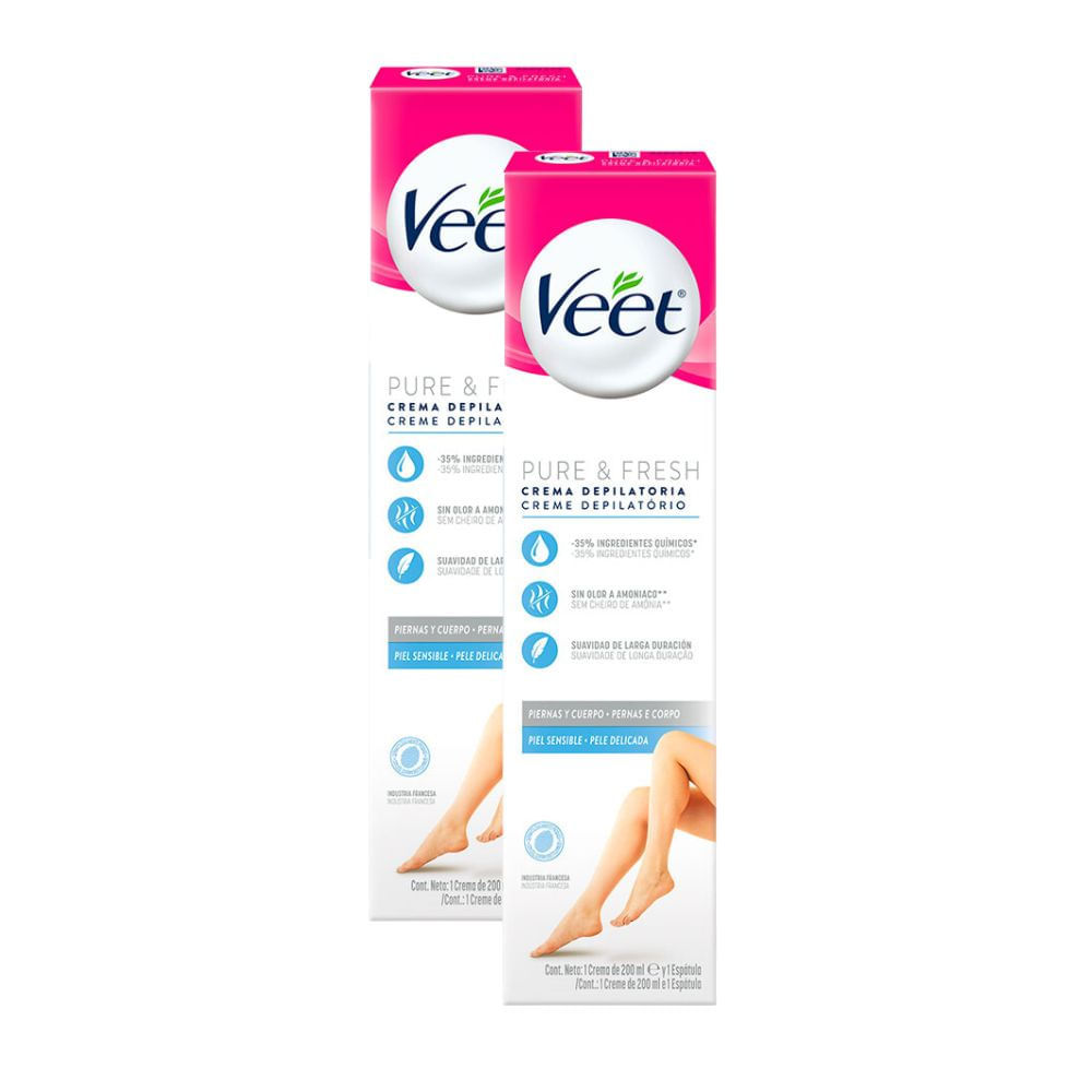 Kit 2 Creme Depilatório Veet Pure & Fresh Pernas e Corpo Pele Delicada 200ml